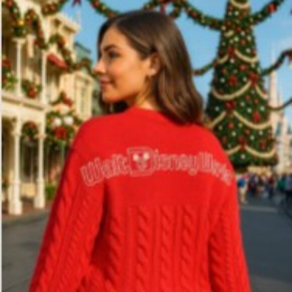 Disney Spirit Jersey Holiday Red Cable Knit Sweater - Size XL - NWT - Picture 1 of 6